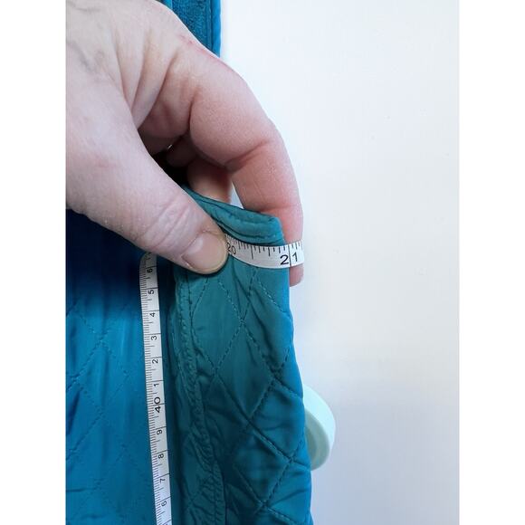 TALBOTS PM Equestrian Quilted Vest Teal Corduroy Collar Medium Fleece Lined Prep - Picture 10 of 13